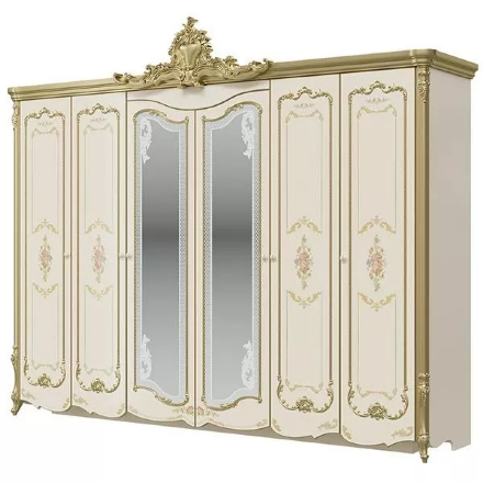 Шкаф 6-и дверный Шейх, Слоновая кость/золото 