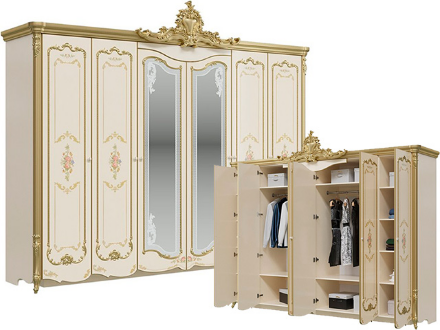 Шкаф 6-и дверный Шейх, Слоновая кость/золото 